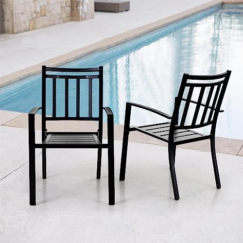 Sophia & William Patio Dining Chairs Set Of 2, Black Metal Outdoor Dining Chairs,E-Coating Metal Frame Stackable Patio Dining Chairs,Wrought Iron Outdoor Chairs For Garden Backyard,300 Lbs #TOP7