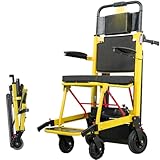 VOCIC AY04 Elektrischer Treppensteiger Rollstuhl Faltbar mit Gummikette, Elektrische Treppenhilfe Rollstühle bis 220KG, Treppenlift Medizinische Rettungstrage mit LED Licht für Behinderte (Gelb)