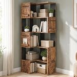 PPAMAPIC 5 Aide-mémoire Tier Corner 63" Bibliothèque en forme de Tall L, armoire d'angle, étagère en bois de grain Rack d'affichage pour le bureau à domicile, chambre, salon (Brown)