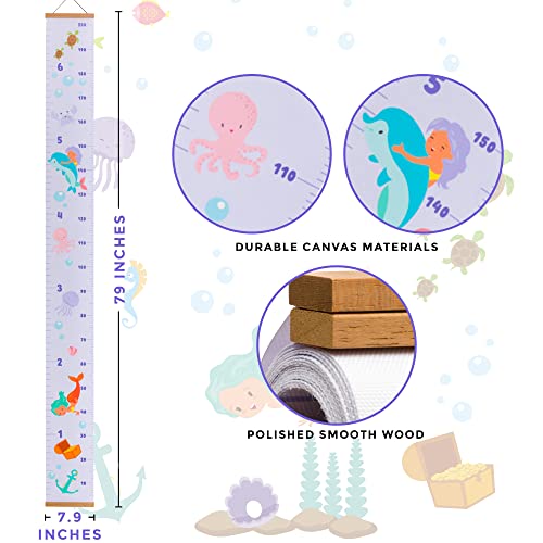 Rubyroo Baby Growth Chart - Growth Chart For Kids - Nursery Or Toddler Room Wall Decor For Girl - Removable Roll Up Canvas Children Height Measure Chart With Wood Frame - 7.9" X 79" Seaworld Theme #TOP1