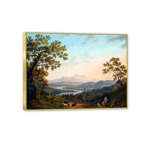Peinture à l'huile Vallée du Tibre Hackert voyage en Italie d'or