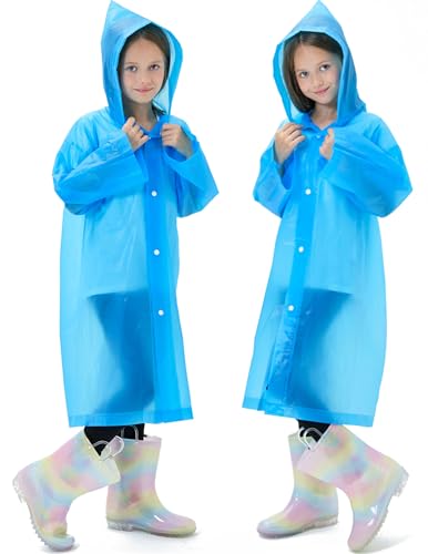 Image of 2 Pack Reusable Waterproof Raincoat EVA Emergency Rain Ponchos One Size Rain Jacket for Children, Boys and Girls