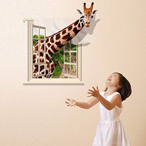 Sworna Animal Series Sn-73 3D Giraffe From Window Children Kids Baby Vinyl Removable Diy Wall Art Sticker Decor Decal - Nursery Home Living Bedroom Classroom Playroom Kindergarten Hallway 31"H X 30"W #TOP15
