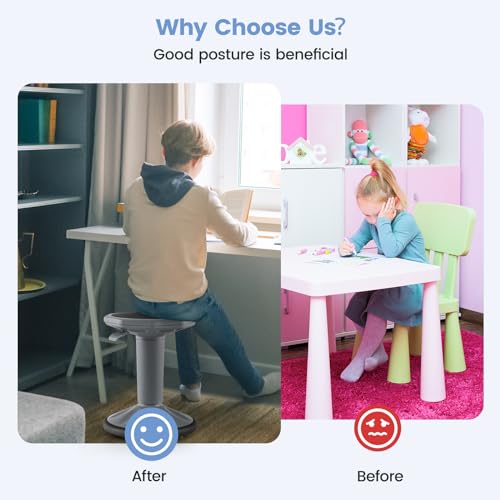 Image of Giantex Wobble Stools for Classroom Seating - Wiggle Stool with Adjustable Height, 24 inch Active Learning Stool, Sitting Balance Chair for School, Office Stand Up, Flexible Seating Wobble Chair, Grey
