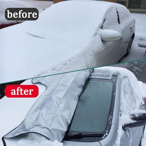 Image of Car Windshield Cover for Ice and Snow, Frost Guard Windshield Cover, Car Windshield Snow Cover Winter Ice Sunshade Protector, Universal Car Exterior Accessories for Cars, Trucks, Vans (Front)