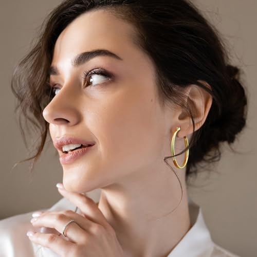 14K Gold Hoop Earrings For Women Large Hoops Earrings Hoops Earring For Women 14K Gold Earring Dainty Trendy Minimalist Designs 35MM3