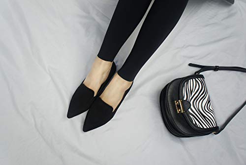 Feversole Women's Loafer Flat Pointed Fashion Slip On Comfort Driving Office Shoes Black Suede Size 8.5 M Us #TOP6