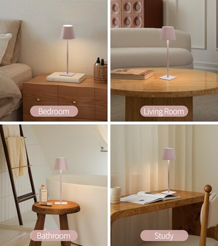 Image of UME 3 Pack Cordless Table Lamp, Battery Operated Lamp - Portable Waterproof Rechargeable Table Lamp w / 3 Color Temps & Stepless Dimming for Dinner, Desk, Cafe, Outdoor (Pink)