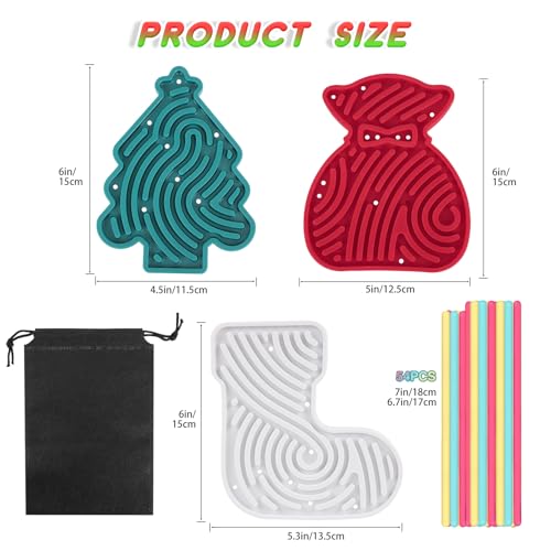 Weihnachten Sensorik Activity Board Spiel, 3PCS Silikon Weihnachtsbaum, Weihnachtssocken, Weihnachtstüten Sensorisches Play Spielzeug für Autismus ADHD Kinder ab 2 Jahr, mit Reisetasche & 54 Schnüren