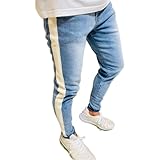 JGG.Men ジェギングメン スキニーパンツ スキニーデニム ダメージデニム ドリル ukドリル スウェット ヒップホップ ストリート スウェットデニム ジョグデニム ジョガーパンツ ジェギング jegging スキニー スーパースキニー スウェットデニム タイト ジョグジーンズ ジーパン ユニセックス サーフ系 (JP, アルファベット, L, ③ストライプ)