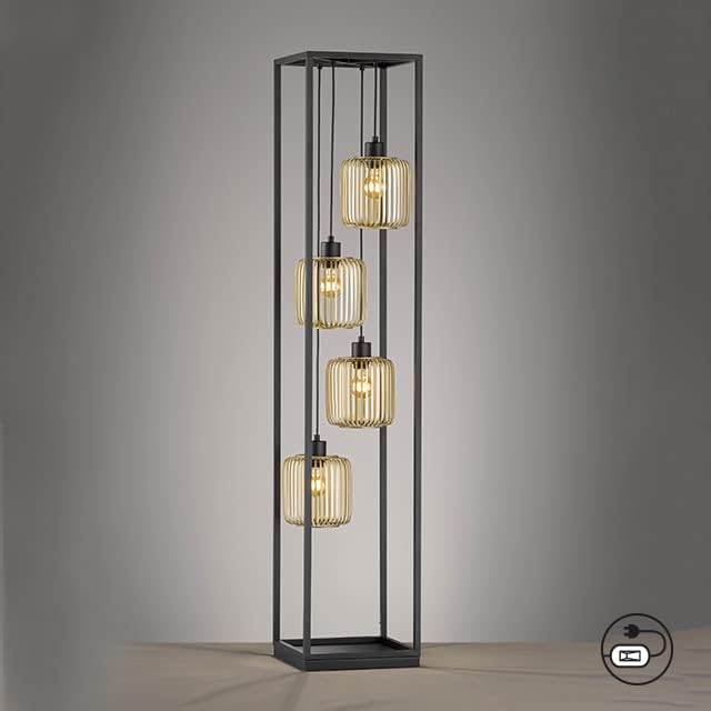 Fischer & Honsel Fischer & Honsel Staande lamp | 4x E27 max. 40,0 W zonder lamp | zandzwart, goudkleurig photo 3