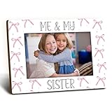 Foyoulame Big Little Sister 4x6 Picture Frame, Baptism Wooden Picture Frame, Baptism Gifts for Baby Girl, Me and My Sister Pink Coquette Preppy Bow Decorative Photo Frames for Table Desk Decor