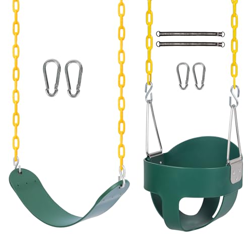 Domaker High Back Full Bucket Swing with Heavy Duty Swing Seat Combo Pack (Triangle and Chain Dip)