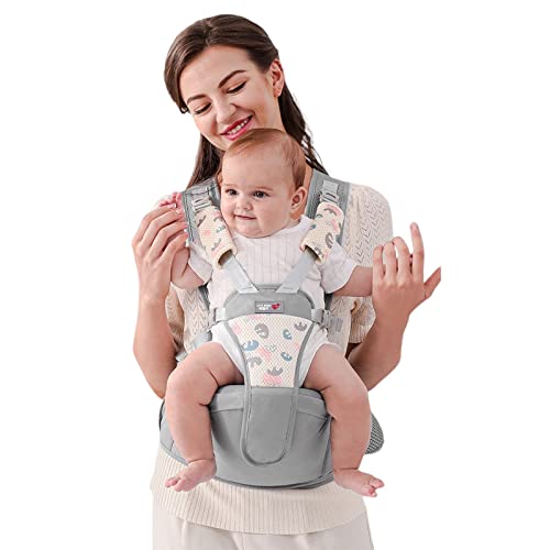 SONARIN Simple Portabebé Asiento de Cadera,Mochila Portabebés con Asiento de Cadera Ergonómico Multifuncional Portador de Bebé Portabebés Transpirable para Recién Nacidos 0-36 Meses(Gris)