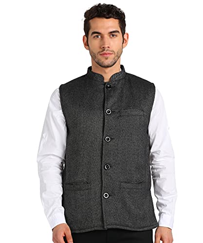 Image of Men's GREY TEXTURED Bandhgala Ethnic Nehru Jacket Waistcoat