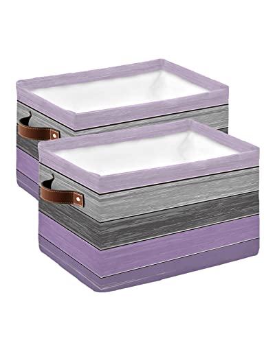 Large Capacity Storage Bins 2Pcs Stripe Wood Grain Purple And Grey Storage Cubes, Collapsible Storage Baskets For Organizing For Bedroom Living Room Shelves Home 15X11X9.5 In #TOP17