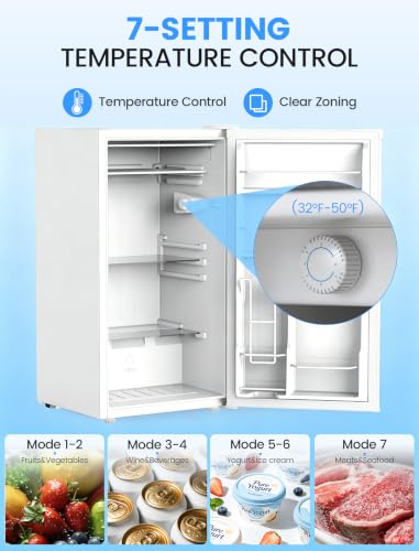 Image of COWSAR 3.1 Cu.ft Mini Dorm Fridge for Bedroom Apartment Office, White | Reversible Single Door, Adjustable Thermostat, Energy Saving, Remove Glass Shelves, Compact Small Fridge for College Dorm