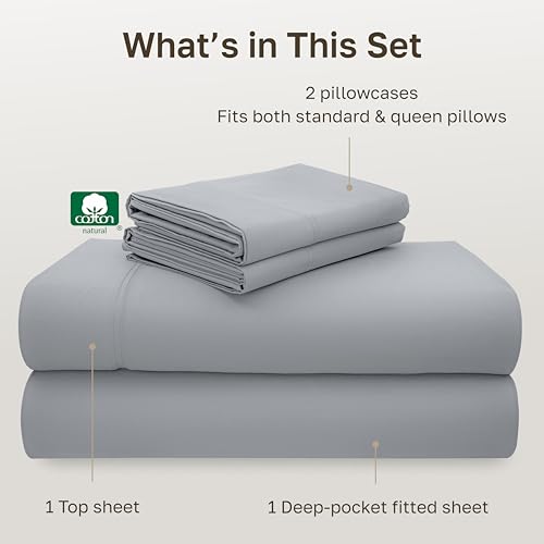 Image of California Design Den Queen Size Sheet Set - Luxury 600 Thread Count Sateen, 100% Cotton Sheets, Deep Pockets with All Around Elastic for a Snug Fit, Hotel Quality Bedding Set - Light Grey