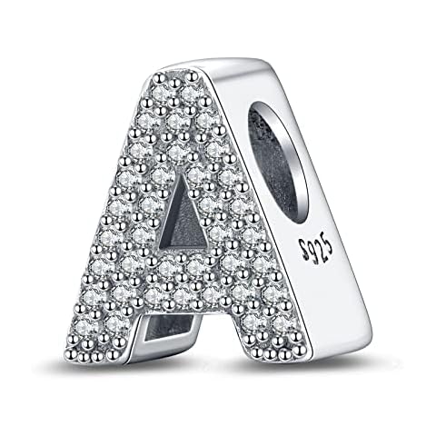 LaMenars Letter A Charm 925 Sterling Silver Beads for Bracelets with 5A Cubic Zirconia, Birthday Jewelry Gifts Women Girls Cover