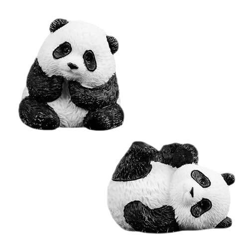 Onperpoe 2 figuras de panda em miniatura, decoração para bolos, decoração de micropaisagem, casa de bonecas, ornamentos divertidos para secretária, aquário, casa de bonecas, jardim
