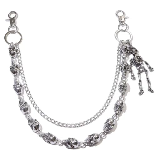 Image of Skull Chains Punk Wallet Chain - Wallet Chains for Men Trousers Pants Chains for Biker Heavy Belt Goth Accessories