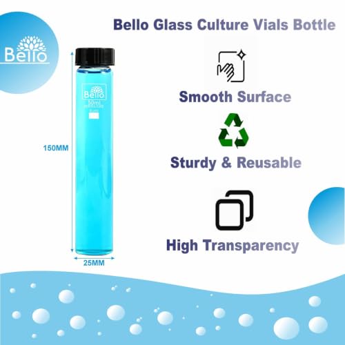 Image of Bello 15pcs 50ml Clear Glass Vials Culture Tube with Screw Caps, PE Stopper, Leak-Proof Glass Bottles Containers for Cosmetics, Perfume Making, Lab, Laboratory, Essential Oil Storage