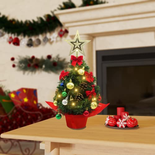Tacwily 22" Tabletop Mini Christmas Tree Set, Small Christmas Tree With Led Lights And 37 Pcs Diy Christmas Ornaments, Xmas Decorations For Home Indoor Table Desk - Green #TOP4