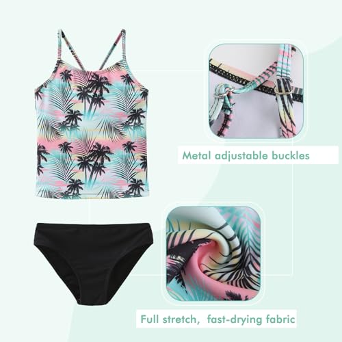 Image of Girls Two Piece Tankini Swimsuits Rainbow Striped Bathing Suit Swim Suit