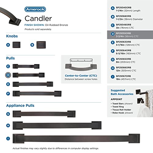Image of Amerock | Cabinet Pull | Oil Rubbed Bronze | 3-3 /4 inch (96 mm) Center to Center | Candler | 10 Pack | Drawer Pull | Drawer Handle | Cabinet Hardware
