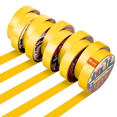 Image of RED WOLF 10 Pack Yellow Electrical Tape 3 /4 Inch x 66 Ft Industrial Grade UL /CSA Listed 7 Mil Thick Flame Retardant High Temp Waterproof Electrical PVC Tape Electric Super Vinyl Rated 600V