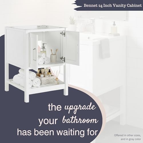 Image of Alaterre Furniture Bennet Bathroom Vanity Without Sink - 24 inch Small Freestanding Wood Vanity Cabinet with Soft-Close Shaker Doors, Single Sink Base (White)