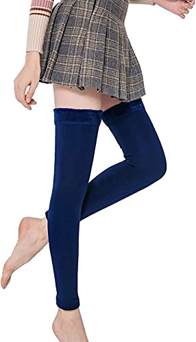 malvina Women Winter Warm Fur Long Leg Warmers Over Knee High Footless Socks (Navy Blue)-picture-3