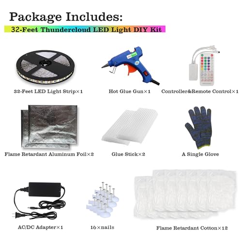 2026 New 3D Thundercloud LED Light Cotton Lightning Cloud Colorful Atmosphere Night Light, DIY Creative Cloud Lights Gaming Room Garage Club Bar dj Party Light, Restaurant, 32 Feet