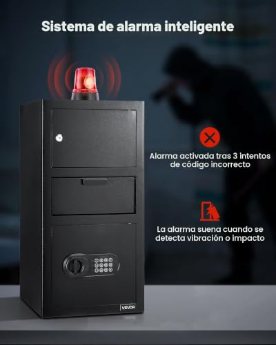 Miniatura 6 de VEVOR Caja Fuerte de 102 L, Caja de Seguridad Electrónica 3 Niveles 35 x 35 x 70 cm con Ranura Frontal, Teclado Digital y Llaves de Repuesto, para Efectivo, Joyas, Documentos y Facturas, Negro