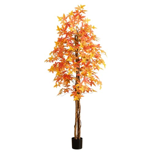 Nearly Natural 7ft Autumn Deluxe Maple Artificial Fall Tree - Harvest Season Decor - Indoor Faux...