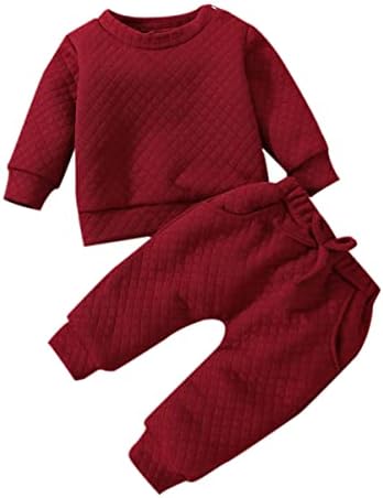Fall Outfits for Toddler Girl Sweatsuit Boy Fleece Knit Sweater Top Pants Winter Knitted Baby Outfits Xmas Holiday Kids Casual Autumn Clothes Infant Christmas Outfit Wine Red Diamond 12-18 Months