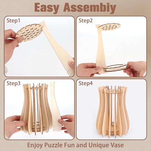 Image of Kaempe Wooden Vase Compatible for Lego Flowers Bouquet, 3D Wooden Puzzle Vase for Lego Botanicals, Daffodils, Sunflowers, Roses, Cherry Blossom, Tulips, Lotus (Style 3)
