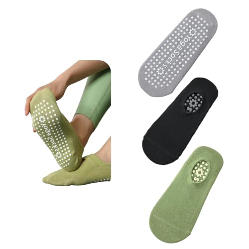 Image of 3 Pairs Women's Non-Slip Yoga & Pilates Grip Socks - Anti-Skid Indoor Socks for Home, Barre, Dance & Fitness