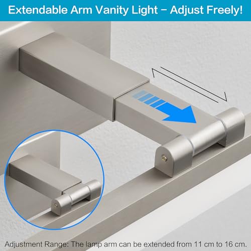 Image of SOLFART LED Vanity Lights Fixtures - 24 inch Brushed Nickel Retractable Modern Bathroom Light Fixture Over Mirror 5CCT