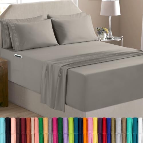 Elegant Comfort Luxury Soft 4-Piece 1500 Premium Hotel Quality Bed Sheet Set with Extra Deep Pockets 18-24 Inch, Wrinkle Free, Storage Pockets, Extra Deep Pocket 4PC Sheets, Twin XL, Charcoal Gray