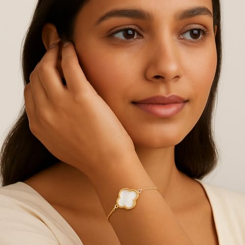 Image of Lucky Charm Clover Bracelet for Women | 925 Sterling Silver with 18K Gold Plating | Adjustable & Anti-Tarnish | Stylish Designer-Inspired Jewelry