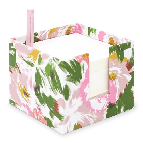 kate spade new york Note Cube with 400 Blank Sheets and Black Ink Pen, Cute Paper Holder for Desk (Hidden Garden)