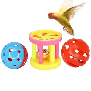 3pcs Feeding Ball Pet Parrot Toy Interactive Colorful Ball With Bells Pet Bird Chew Toy Training Bell Balls for Parrot Parakeets Budgie Cockatiel