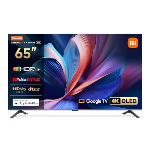 XIAOMI TV A Pro 65, 165 cm (65 Pouces), 4K UHD QLED, Smart TV, Google TV, Contrôle Vocal, HDR10+, Mode Game Boost 120Hz, MEMC, 2Go+8Go, Compatible avec Airplay & Google Cast