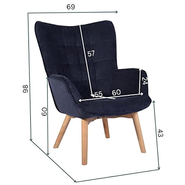 MEUBLE COSY Poltrona Imbottita Sedia da Salotto con Braccioli Poltroncina Relax in Tessuto con Schienale Alto Gambe in Legno per Camera da Letto Soggiorno, Blu, 70.5x79x98cm