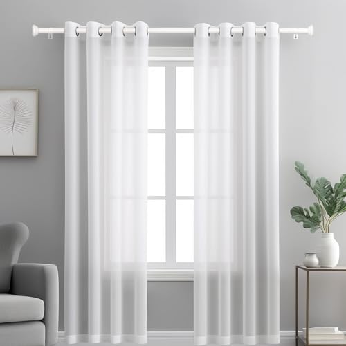 SIMEWIN Heavy Duty White Curtain Rods for Windows 66 to 120 Inches, White 1" Adjustable Curtain Rods with Diamond Finials for Bedroom, Living Room, Patio, Kitchen by SIMEWIN - Image 3