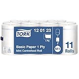 Lieferumfang: 11 x Papierwischtuchrolle für M1 Mini Innenabrollungs-System in Weiß - 120m Rollenlänge - 21,5cm Rollenbreite