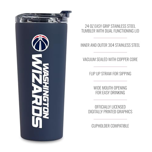 Image of Rico Industries NBA Basketball Washington Wizards Navy 24oz Stainless Steel Tumbler with Lid and Dual Functioning Lid