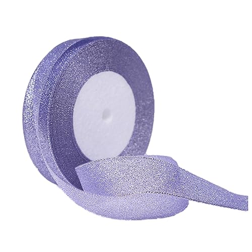 Cinta de purpurina púrpura claro de 1 pulgada x 25 yardas, cintas de tela metálica brillante, cinta púrpura claro brillante para envolver regalos, manualidades, ramos florales, cumpleaños, fiesta de