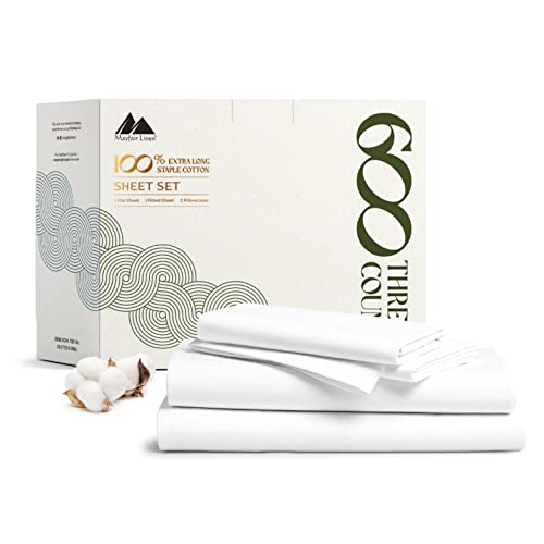 Mayfair Linen Luxury Split King Sheets For Adjustable Beds, Soft Cooling 600 Tc 100% Cotton Sheets - 5Pc Set With 2 Twin-Xl Fitted Sheets - Fits Upto 17" Deep Pocket Adjustable Mattress (White) #TOP11